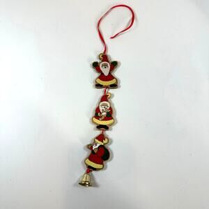 1990 Kurt S Adler Painted Wood Santa Jingle Bell Christmas Ornament Decoration
